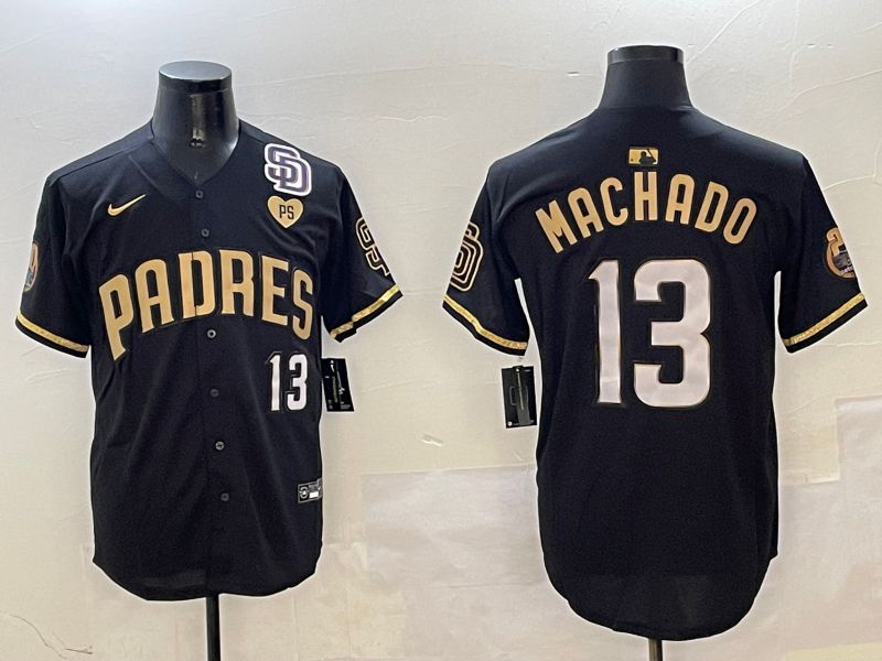 Men San Diego Padres #13 Machado Black Gold Fashion 2025 Nike MLB Jersey style 7